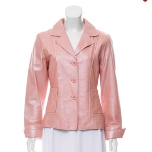 In Suede Pink Metallic Leather Lapel Blazer Jacket Size M
